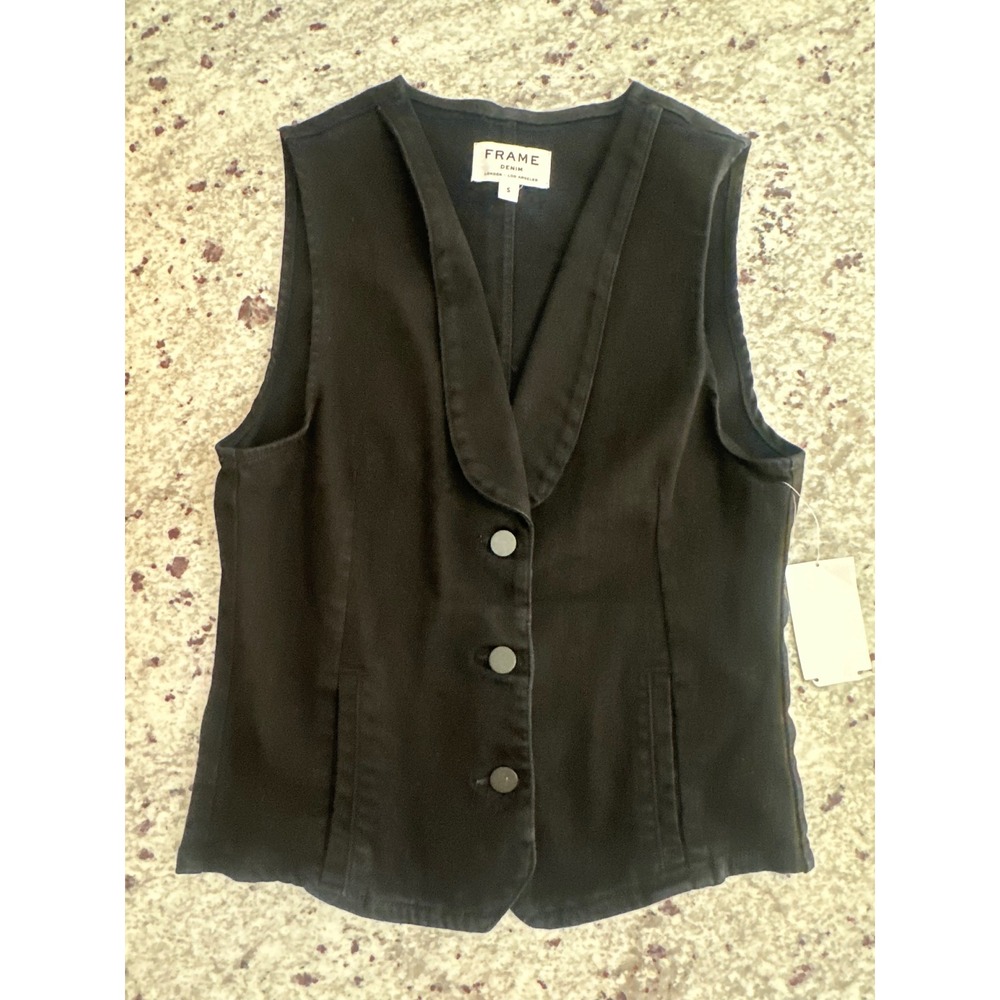 Frame Denim black shawl-collar vesT S Small